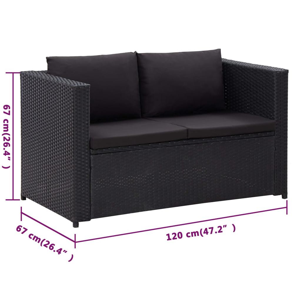 vidaXL 3 Piece Patio Lounge Set with Cushions Poly Rattan Black, 316008. Picture 10