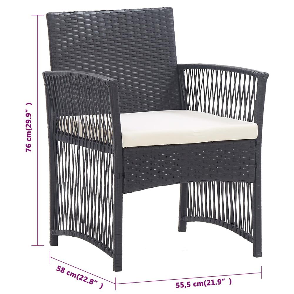 vidaXL Patio Armchairs with Cushions 2 pcs Black Poly Rattan. Picture 8