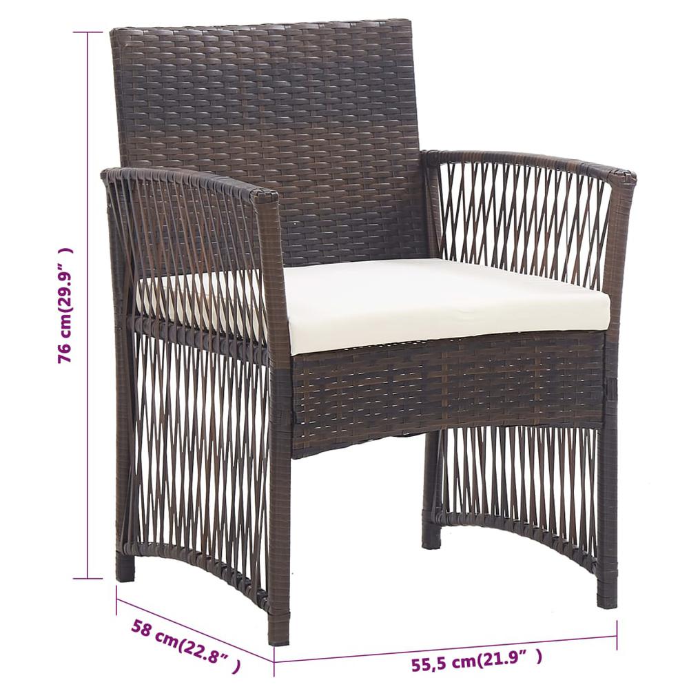 vidaXL Patio Armchairs with Cushions 2 pcs Brown Poly Rattan. Picture 8