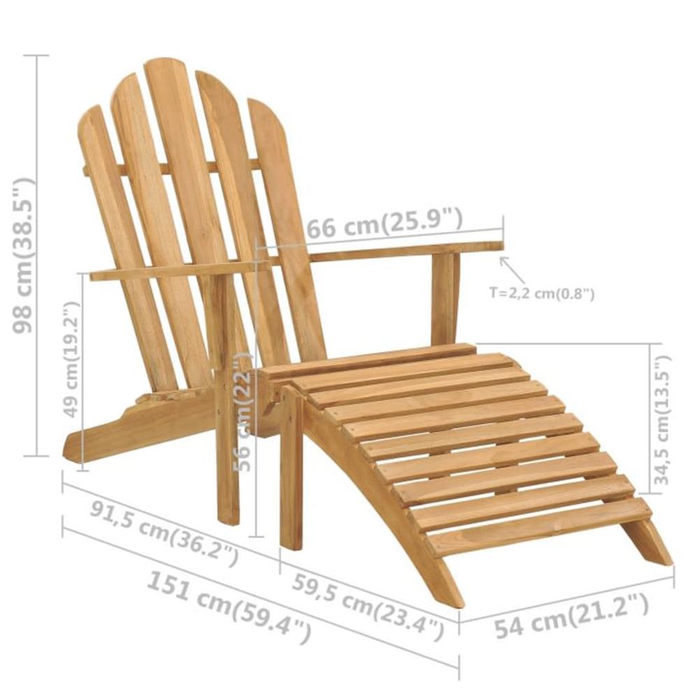 vidaXL Adirondack Chair with Footrest Solid Teak Wood. Picture 6