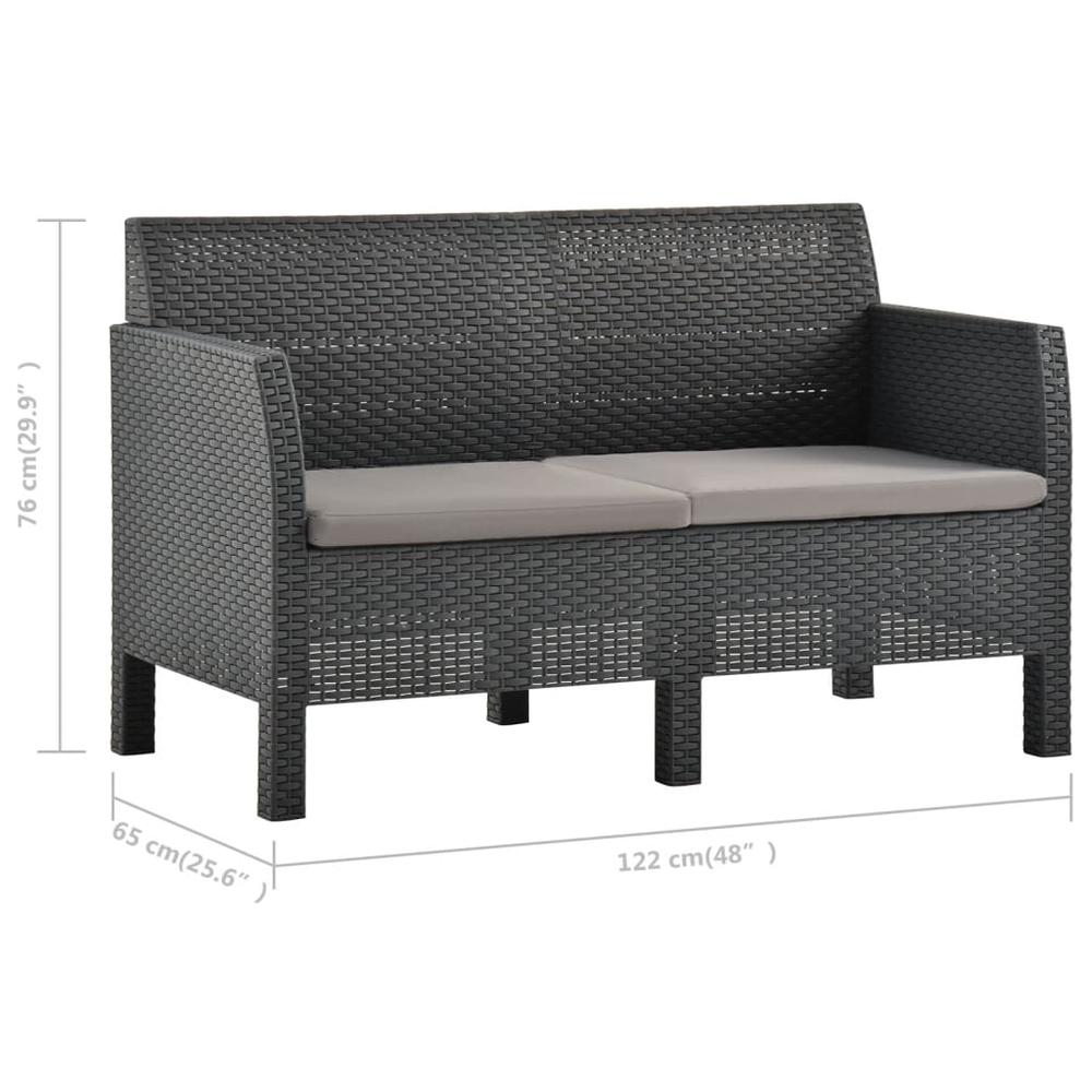 vidaXL 2-Seater Patio Sofa with Cushions Anthracite PP Rattan. Picture 5