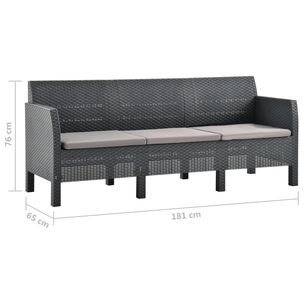 vidaXL 3-Seater Patio Sofa with Cushions Anthracite PP Rattan. Picture 5