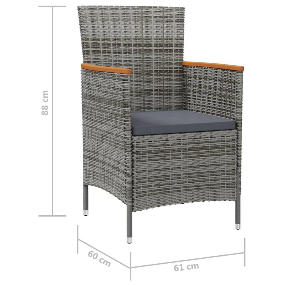 vidaXL Patio Dining Chairs 2 pcs Poly Rattan Gray. Picture 7
