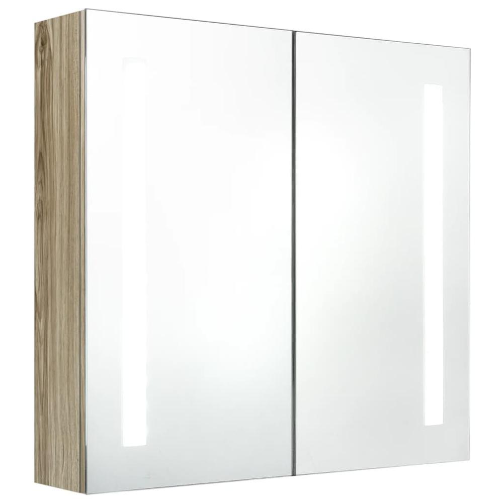 LED Bathroom Mirror Cabinet Oak 24.4"x5.5"x23.6". Picture 1