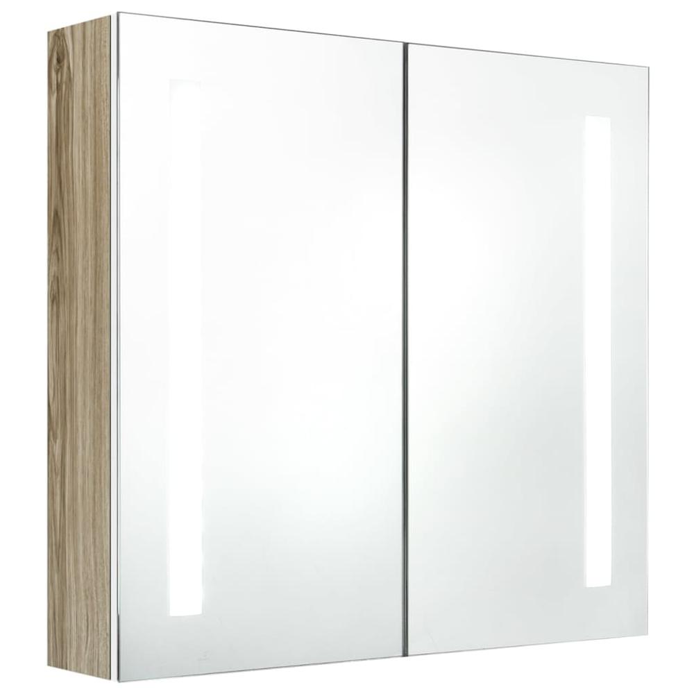 LED Bathroom Mirror Cabinet White and Oak 24.4"x5.5"x23.6". Picture 1