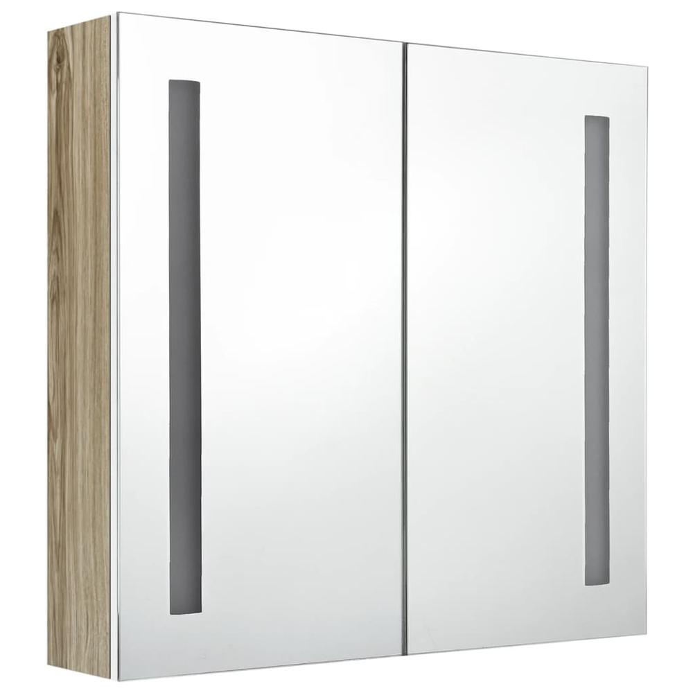 LED Bathroom Mirror Cabinet White and Oak 24.4"x5.5"x23.6". Picture 2