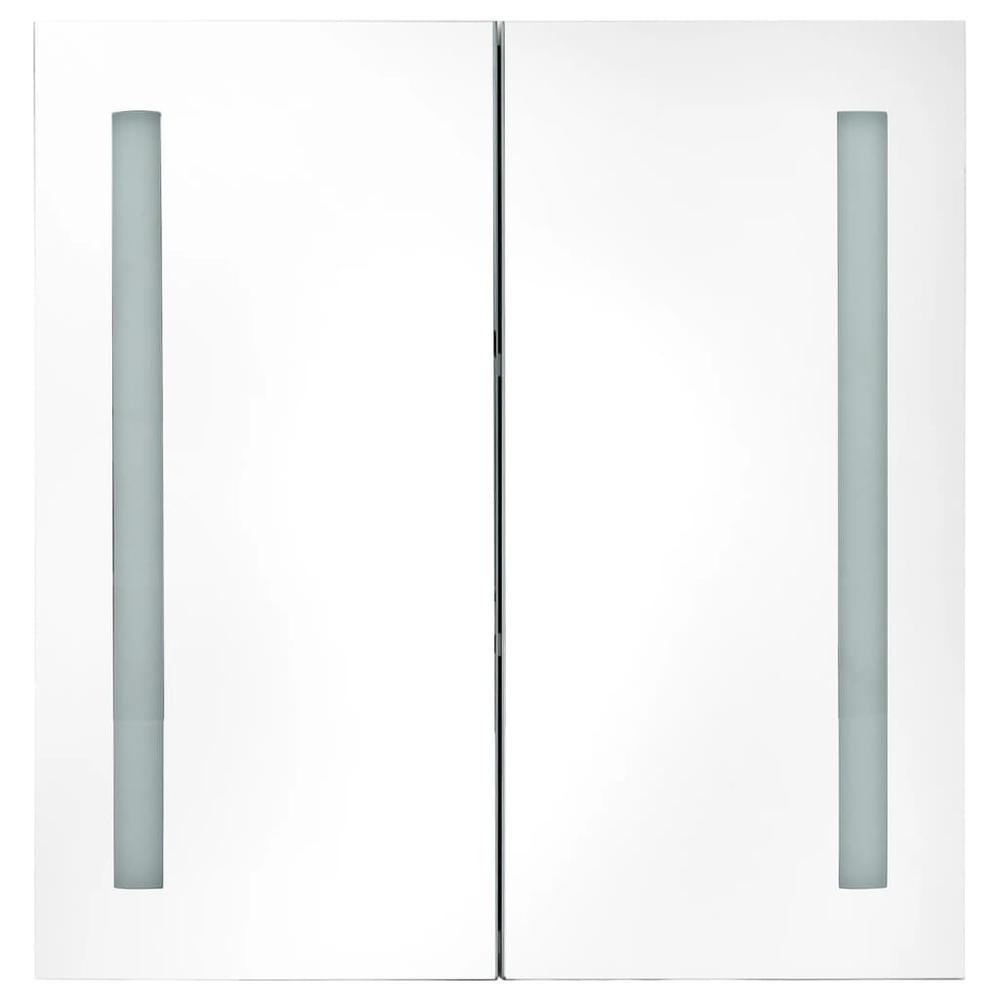 LED Bathroom Mirror Cabinet White and Oak 24.4"x5.5"x23.6". Picture 3