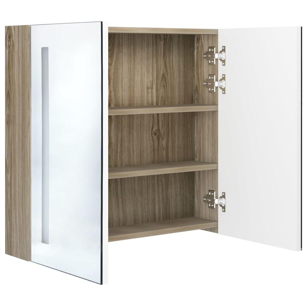 LED Bathroom Mirror Cabinet White and Oak 24.4"x5.5"x23.6". Picture 4