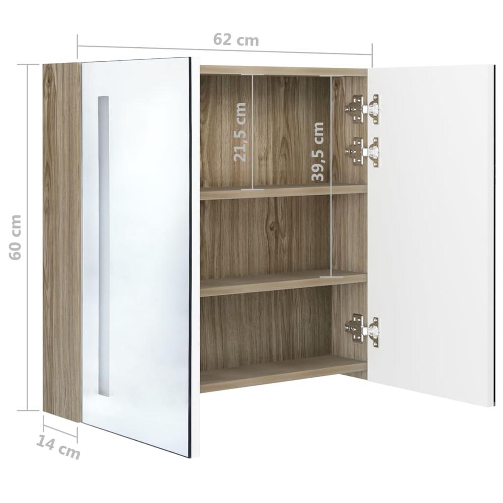 LED Bathroom Mirror Cabinet White and Oak 24.4"x5.5"x23.6". Picture 7