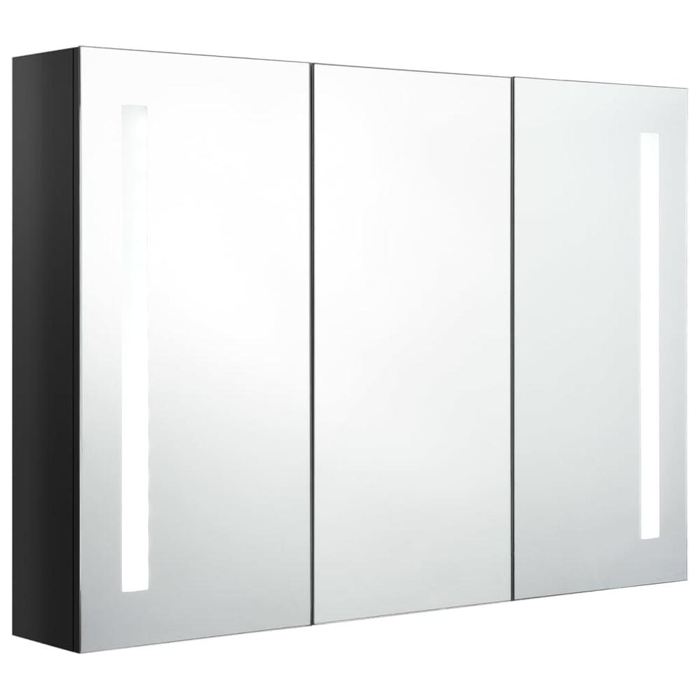 LED Bathroom Mirror Cabinet 35"x5.5"x24.4" Shining Black. Picture 2