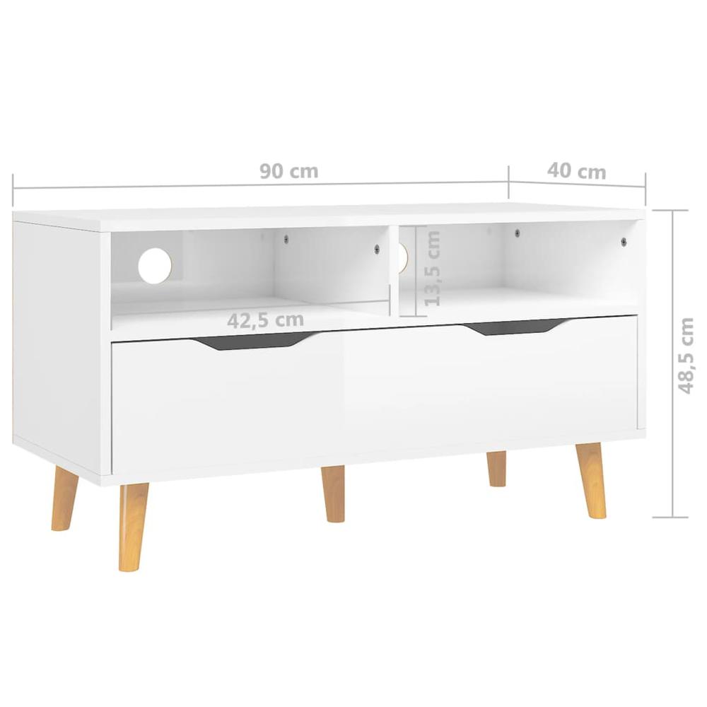 vidaXL TV Cabinet High Gloss White 35.4"x15.7"x19.1" Engineered Wood. Picture 7