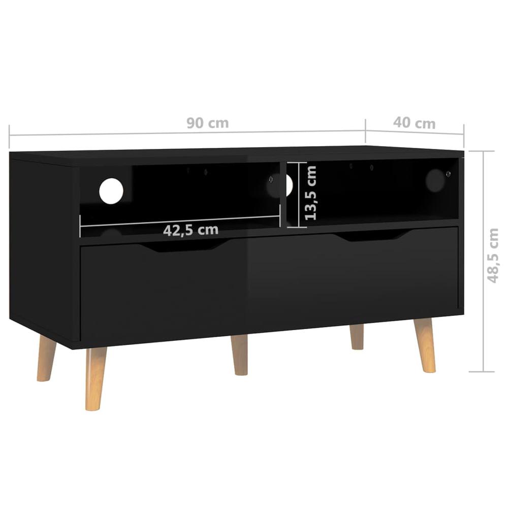 vidaXL TV Cabinet High Gloss Black 35.4"x15.7"x19.1" Engineered Wood. Picture 7