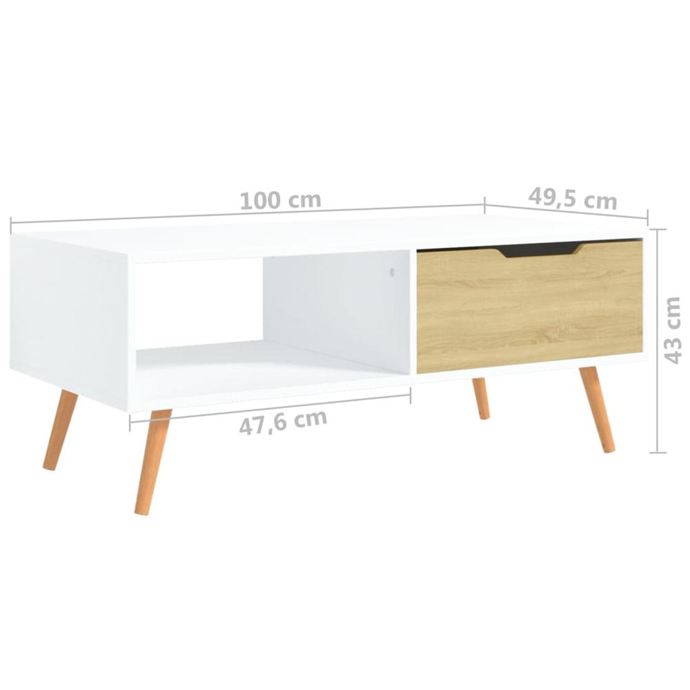 vidaXL Coffee Table White and Sonoma Oak 39.4"x19.5"x16.9" Engineered Wood. Picture 7