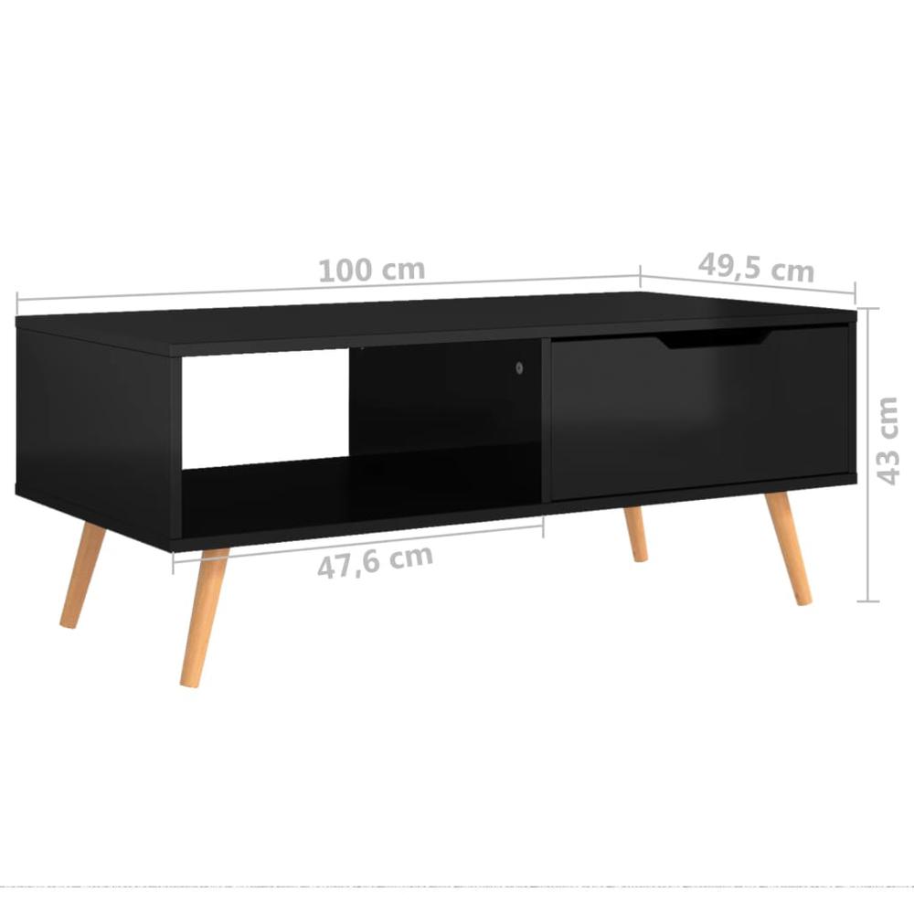 vidaXL Coffee Table High Gloss Black 39.4"x19.5"x16.9" Engineered Wood. Picture 7