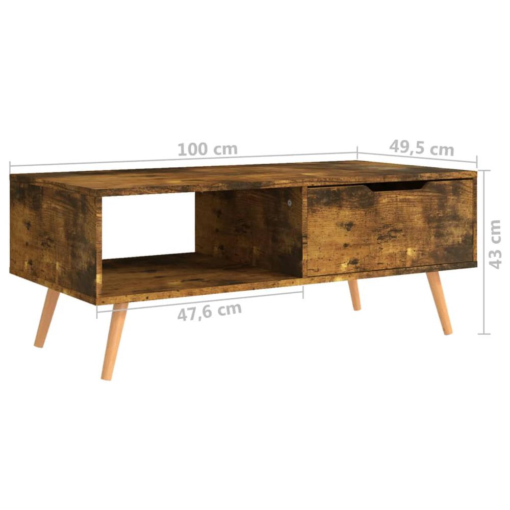 vidaXL Coffee Table Smoked Oak 39.4"x19.5"x16.9" Engineered Wood. Picture 7