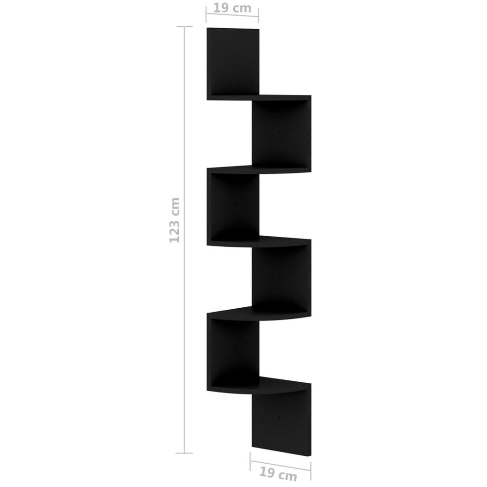vidaXL Wall Corner Shelf Black 7.5"x7.5"x48.4" Engineered Wood. Picture 7