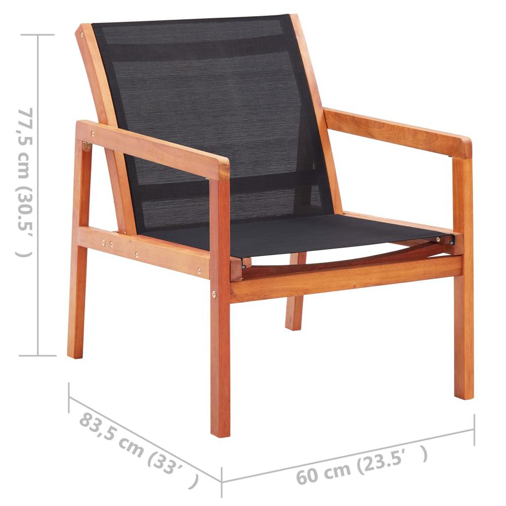 vidaXL Patio Lounge Chair Black Solid Eucalyptus Wood and Textilene, 316128. Picture 7