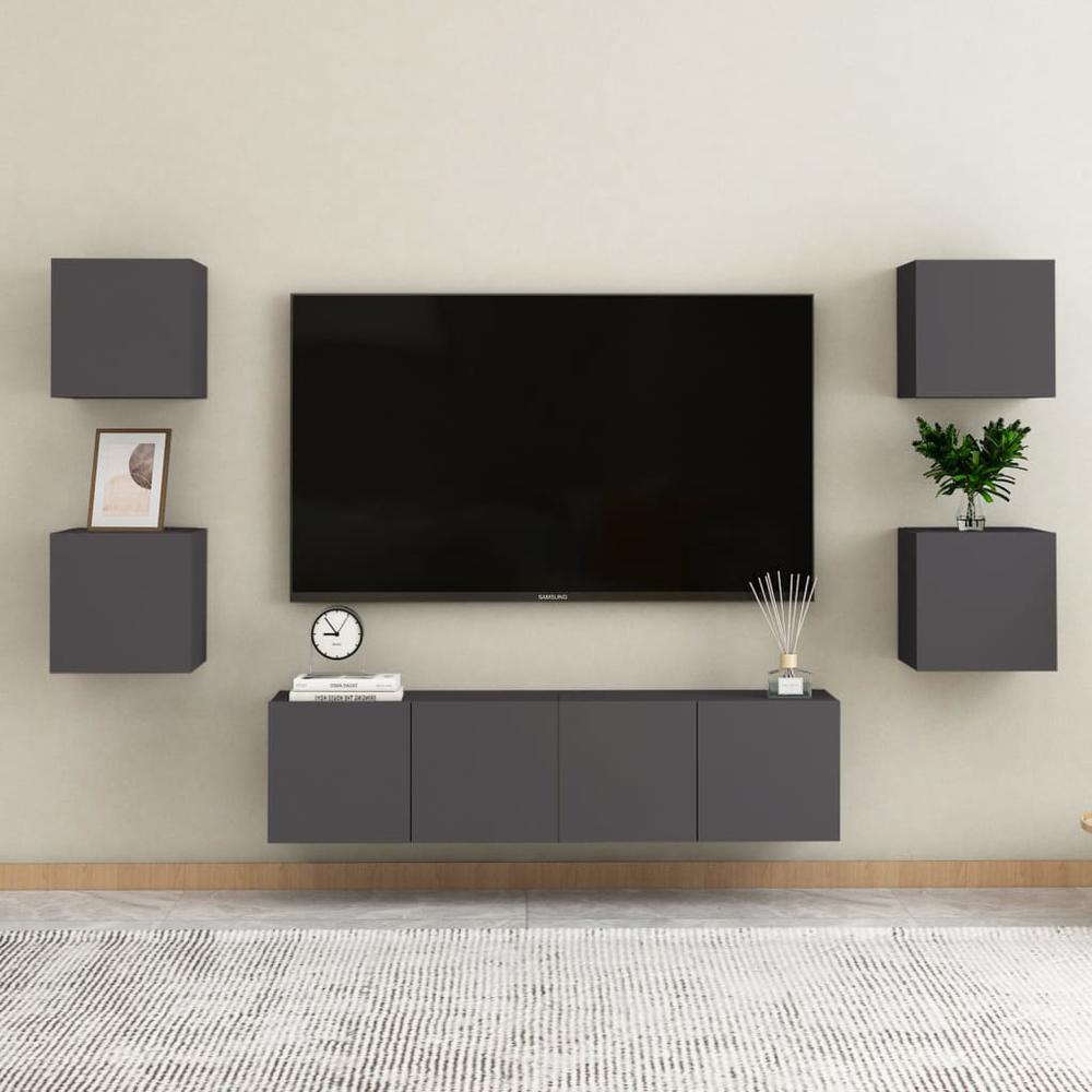 vidaXL Wall Mounted TV Cabinets 4 pcs Gray 12"x11.8"x11.8". Picture 5