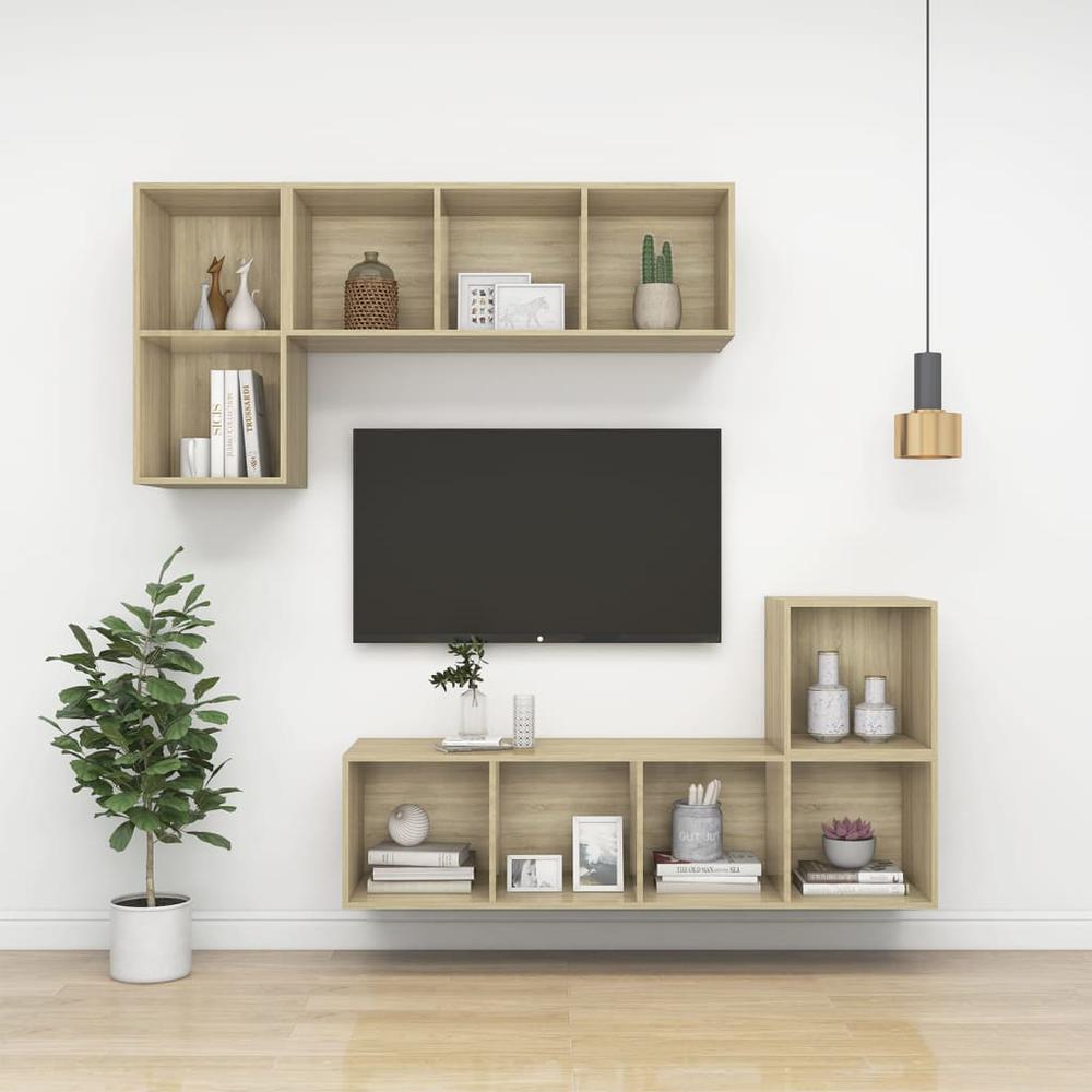 vidaXL Wall-mounted TV Cabinet Sonoma Oak 14.6"x14.6"x56.1" Engineered Wood. Picture 7