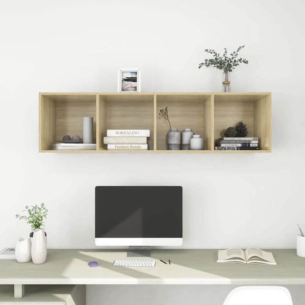 vidaXL Wall-mounted TV Cabinet Sonoma Oak 14.6"x14.6"x56.1" Engineered Wood. Picture 8