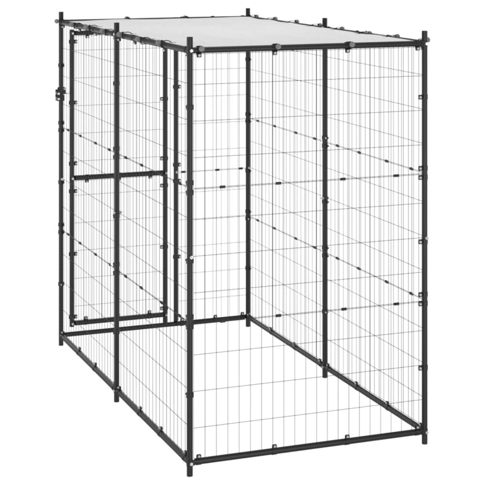 Outdoor Dog Kennel Steel with Roof 43.3"x86.6"x70.9". Picture 3