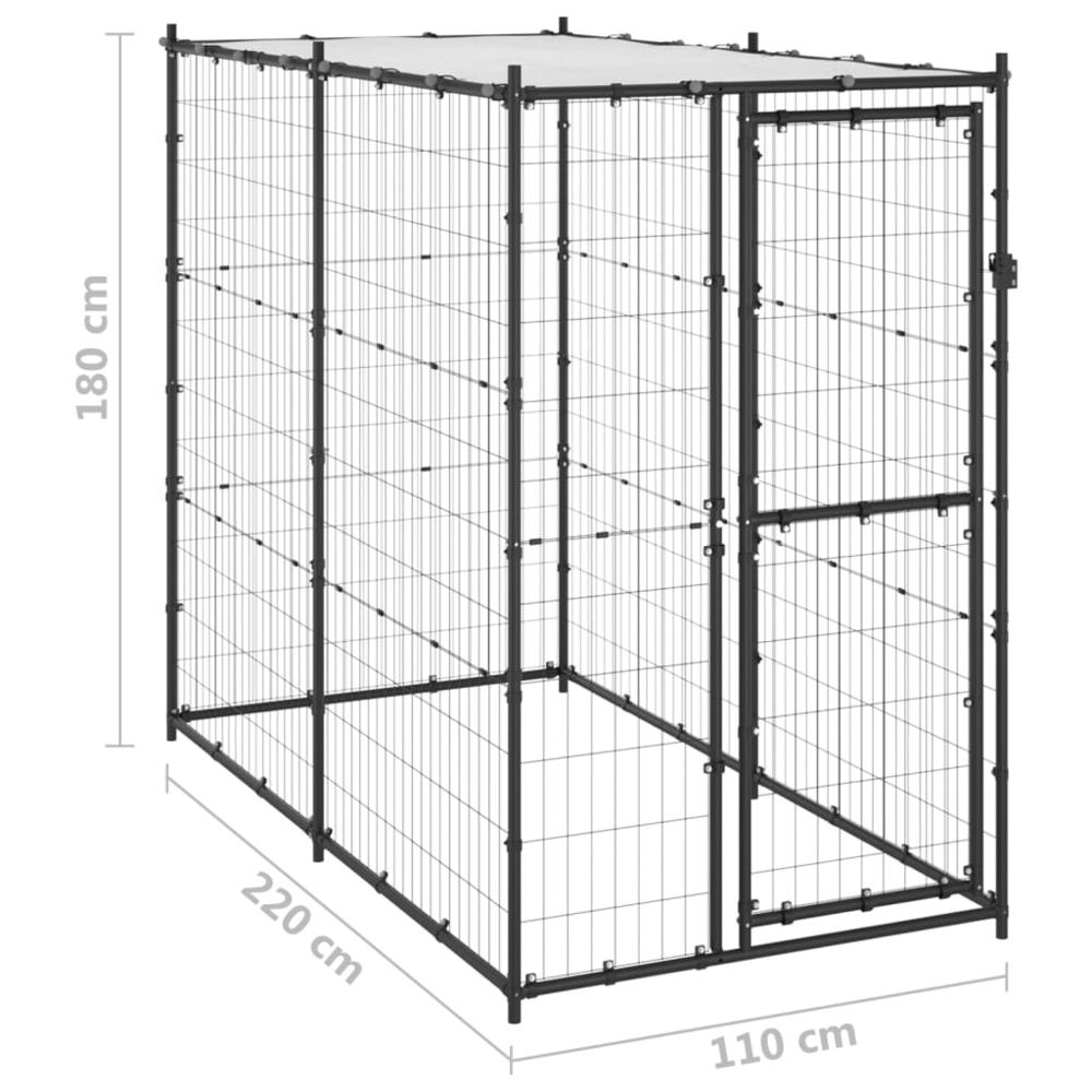 Outdoor Dog Kennel Steel with Roof 43.3"x86.6"x70.9". Picture 5