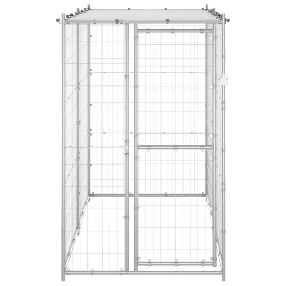 Outdoor Dog Kennel Galvanized Steel with Roof 43.3"x86.6"x70.9". Picture 1
