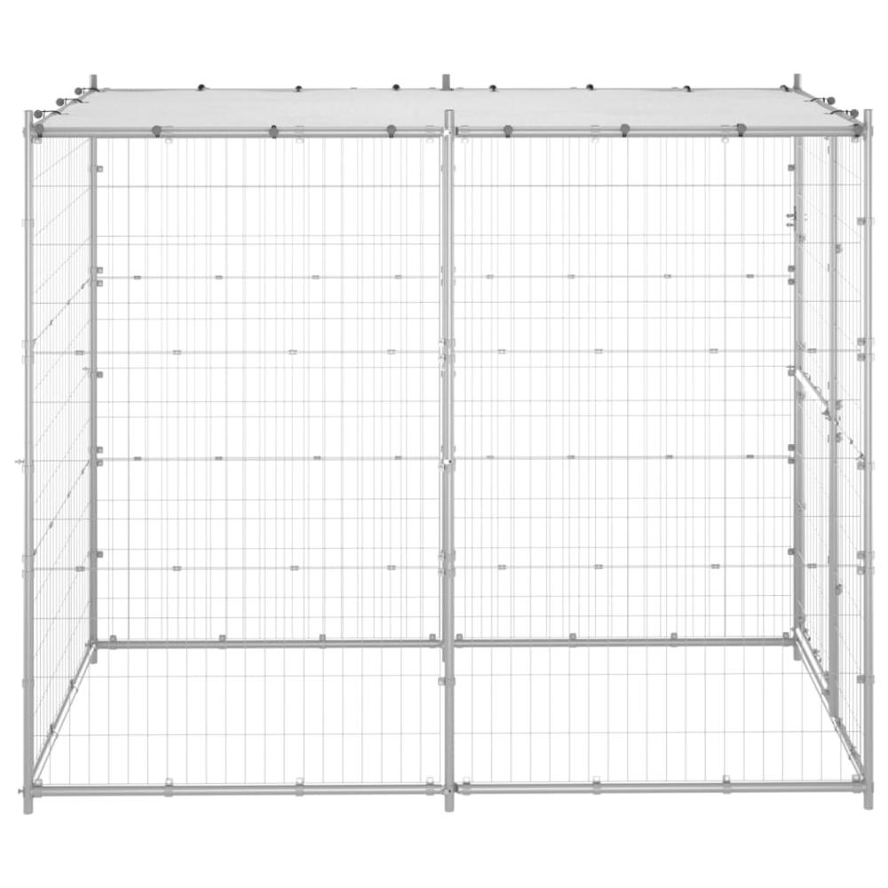 Outdoor Dog Kennel Galvanized Steel with Roof 43.3"x86.6"x70.9". Picture 2