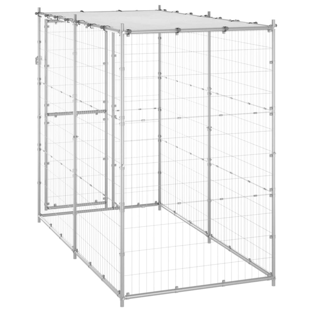 Outdoor Dog Kennel Galvanized Steel with Roof 43.3"x86.6"x70.9". Picture 3