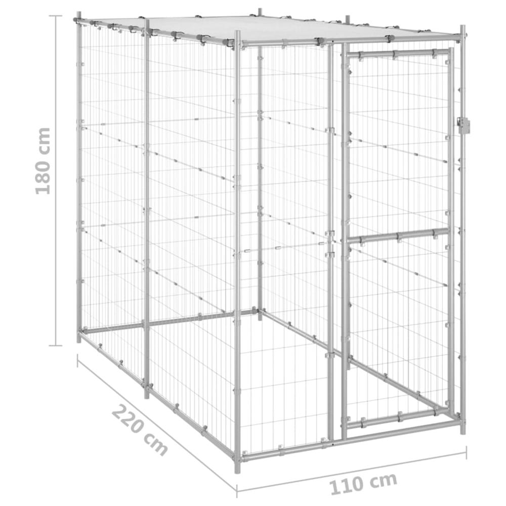 Outdoor Dog Kennel Galvanized Steel with Roof 43.3"x86.6"x70.9". Picture 5