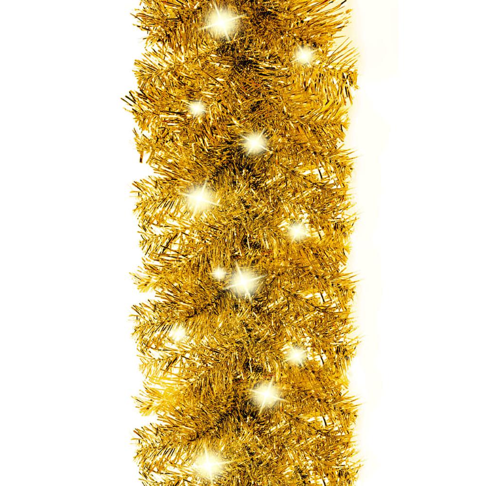 vidaXL Christmas Garland with LED Lights 197" Gold. Picture 6
