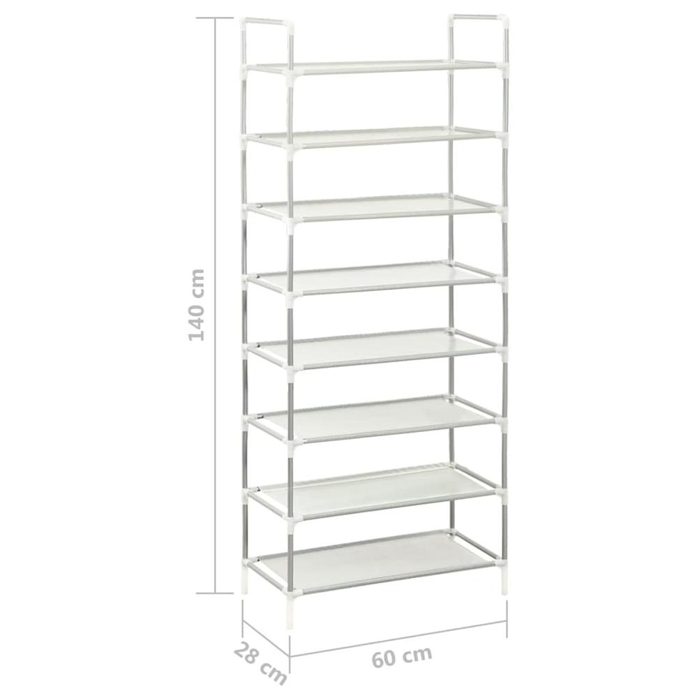 vidaXL Shoe Rack with 8 Shelves Metal and Non-woven Fabric Silver. Picture 6
