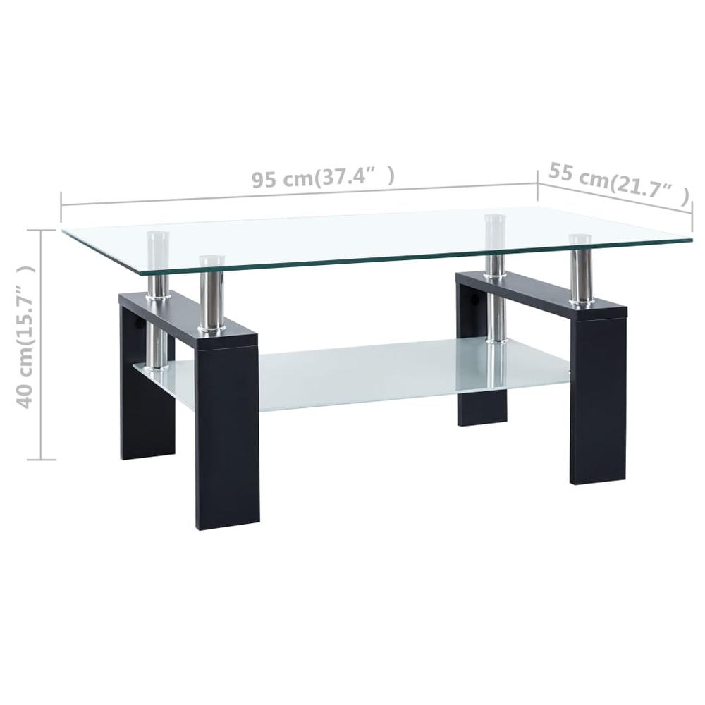 vidaXL Coffee Table Black and Transparent 37.4"x21.7"x15.7" Tempered Glass. Picture 6