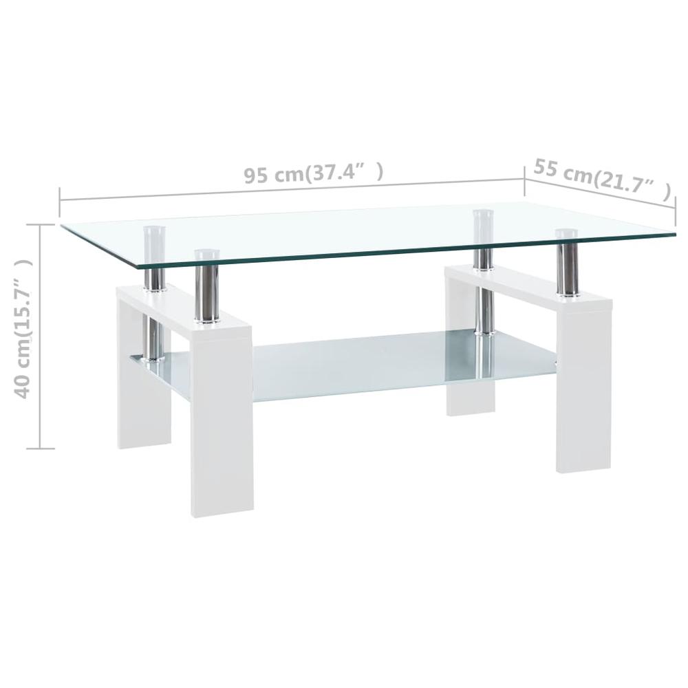 vidaXL Coffee Table White and Transparent 37.4"x21.7"x15.7" Tempered Glass. Picture 6