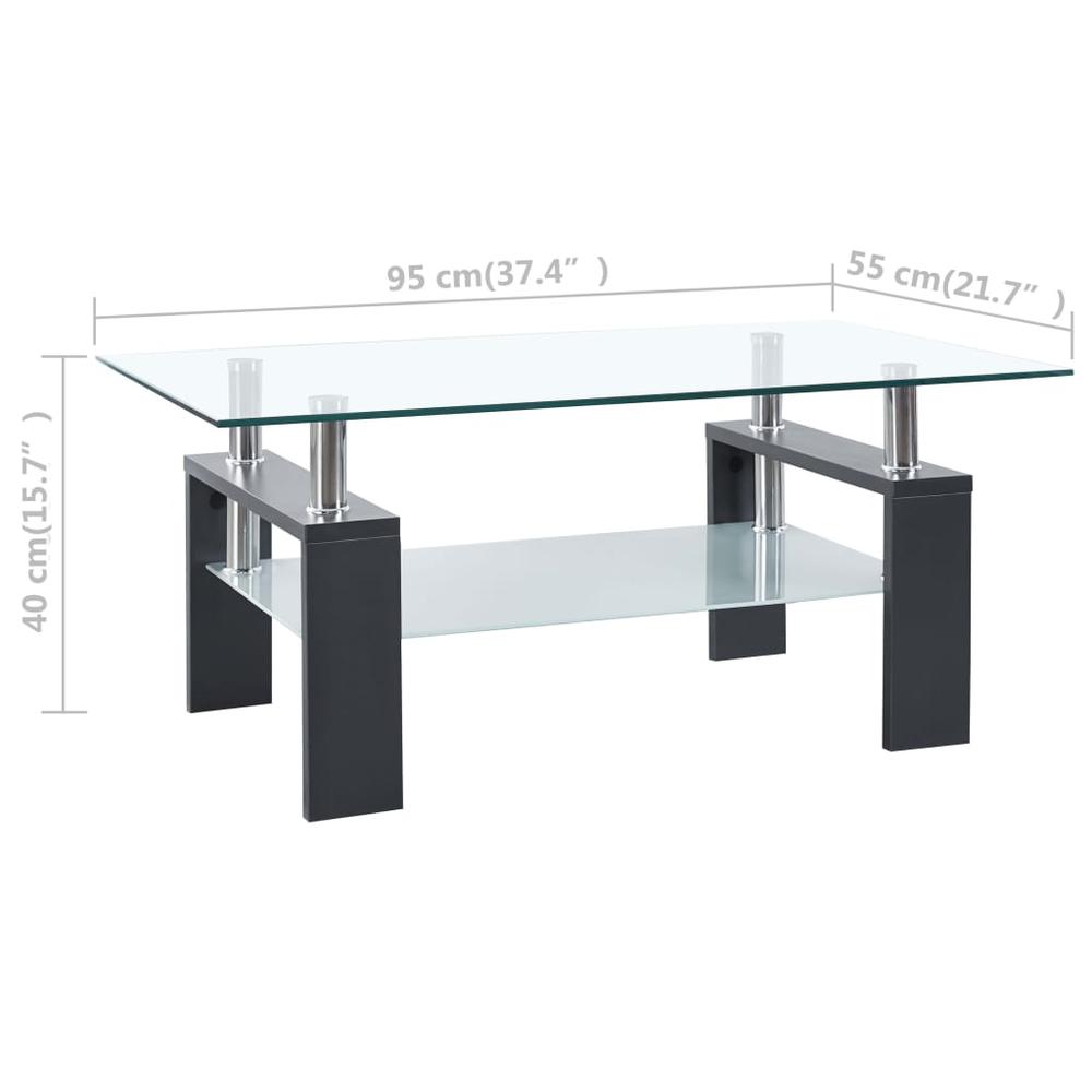Coffee Table Gray and Transparent 37.4"x21.7"x15.7" Tempered Glass. Picture 5