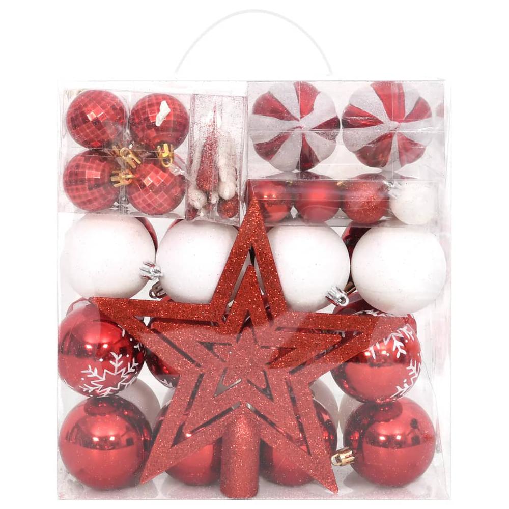 64 Piece Christmas Bauble Set Red and White. Picture 1
