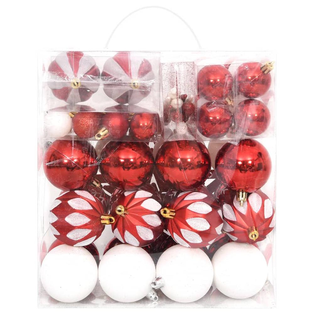 64 Piece Christmas Bauble Set Red and White. Picture 2