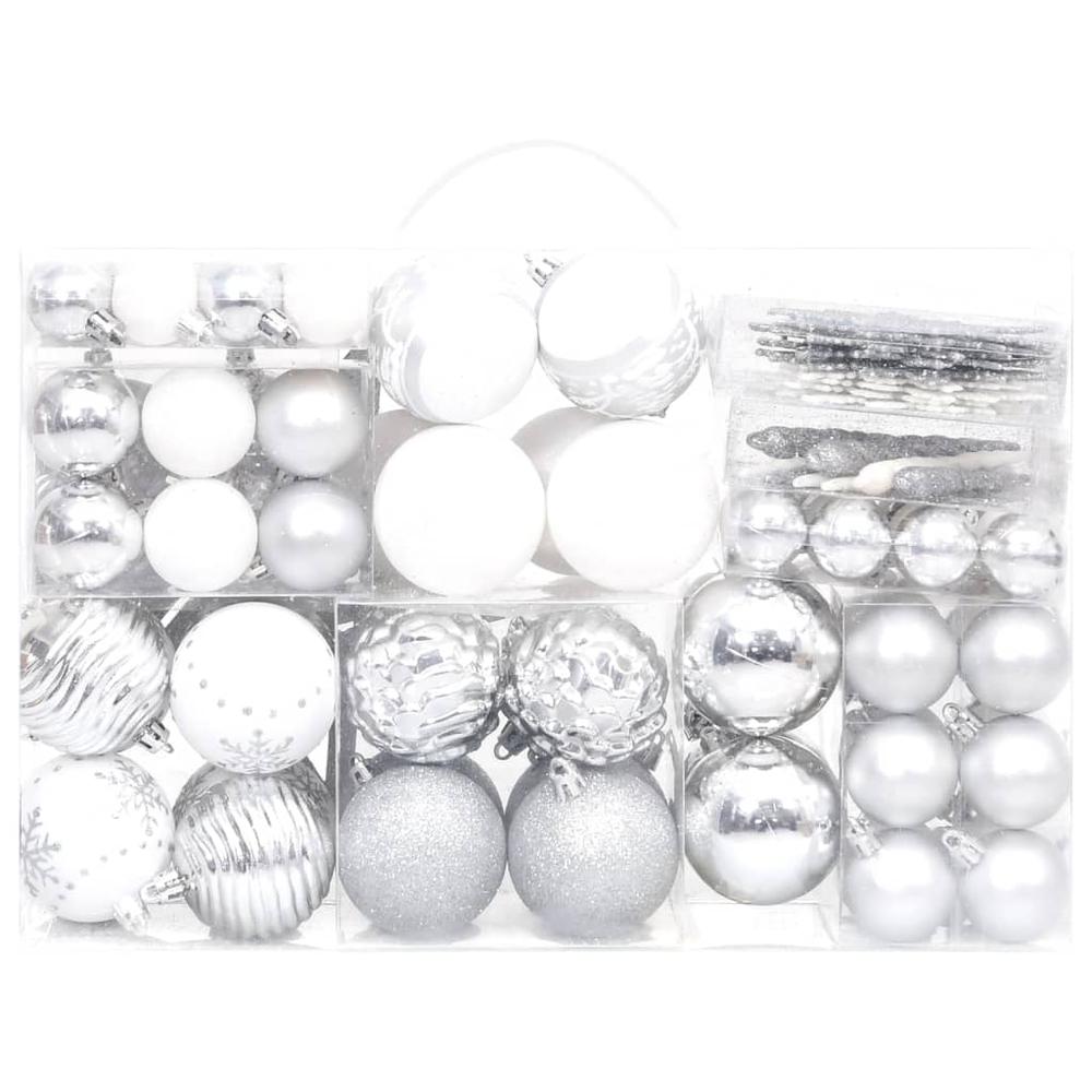 108 Piece Christmas Bauble Set Silver and White. Picture 1