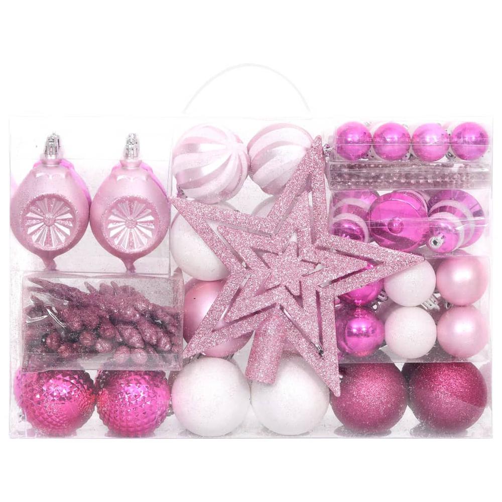 108 Piece Christmas Bauble Set White and Pink. Picture 1