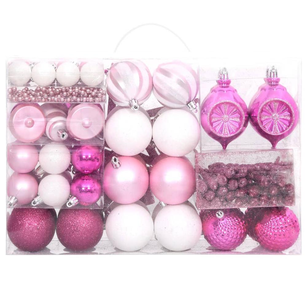 108 Piece Christmas Bauble Set White and Pink. Picture 2