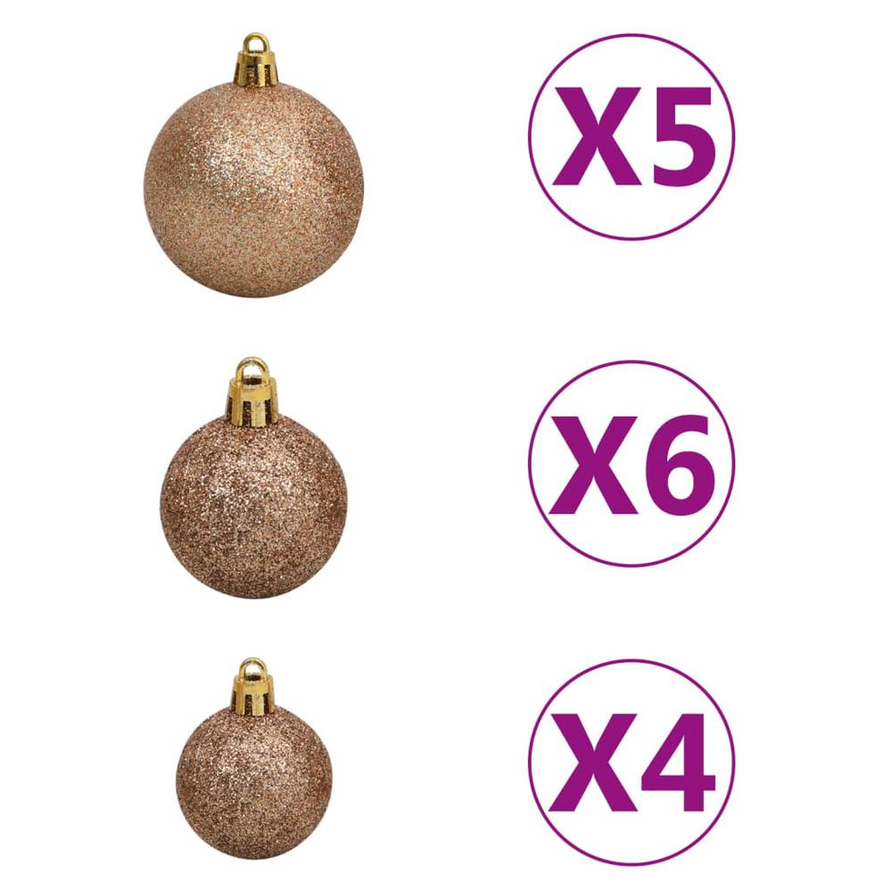 vidaXL 61 Piece Christmas Ball Set with Peak and 150 LEDs Rose Gold. Picture 6