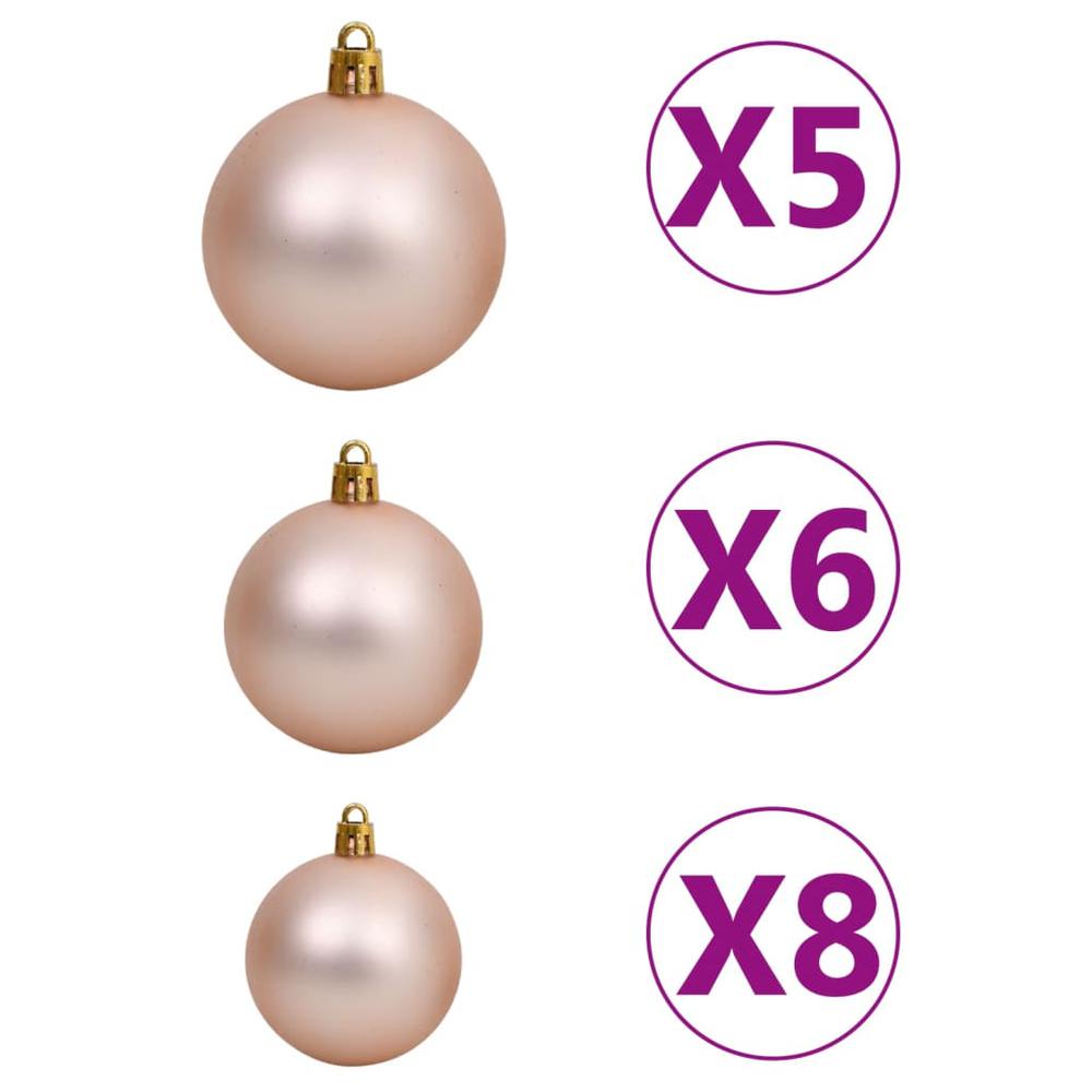 vidaXL 61 Piece Christmas Ball Set with Peak and 150 LEDs Rose Gold. Picture 7