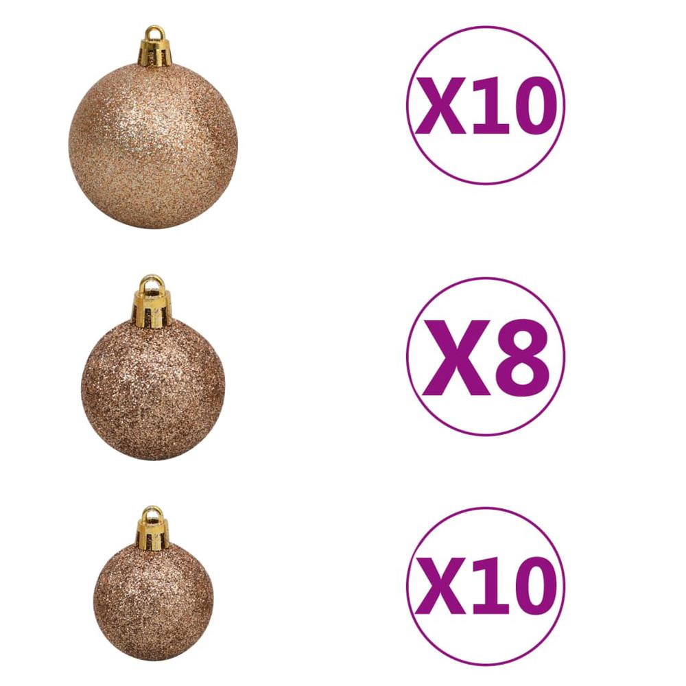 vidaXL 120 Piece Christmas Ball Set with Peak and 300 LEDs Rose Gold. Picture 9