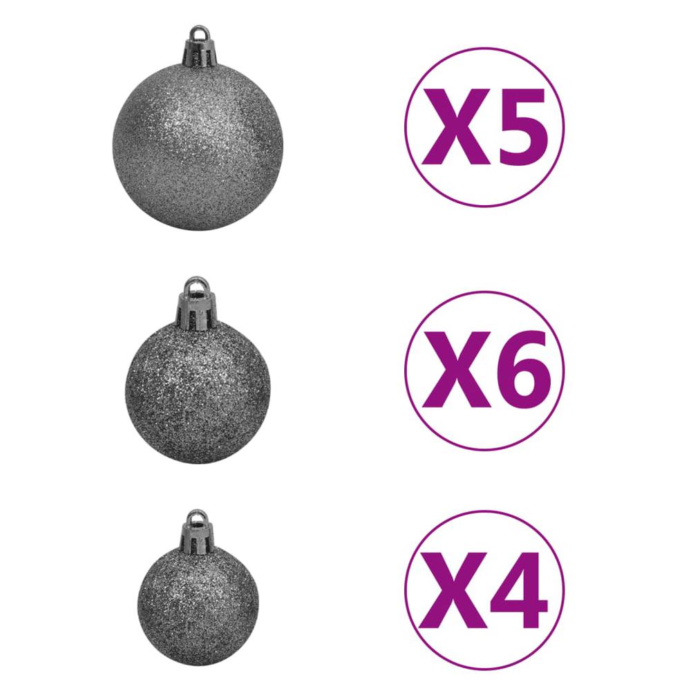 vidaXL 61 Piece Christmas Ball Set with Peak and 150 LEDs White&Gey. Picture 7