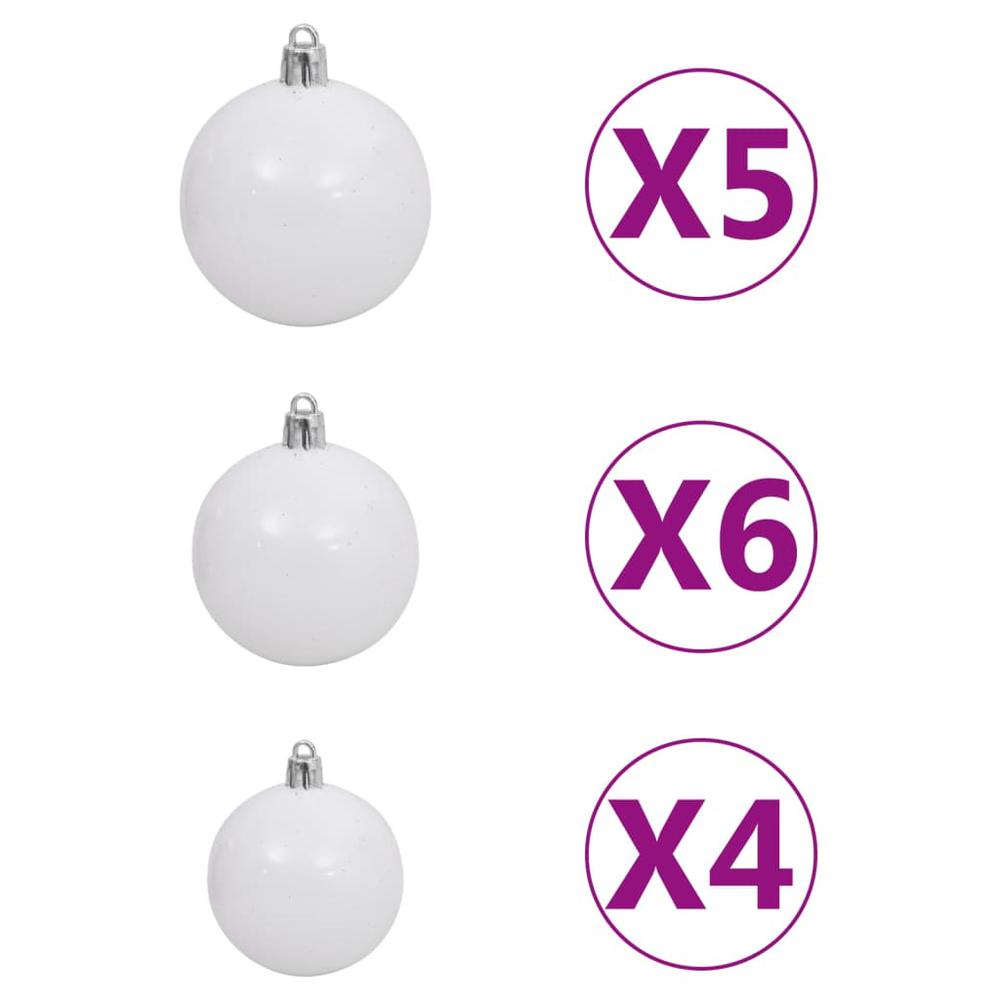 vidaXL 61 Piece Christmas Ball Set with Peak and 150 LEDs White&Gey. Picture 8