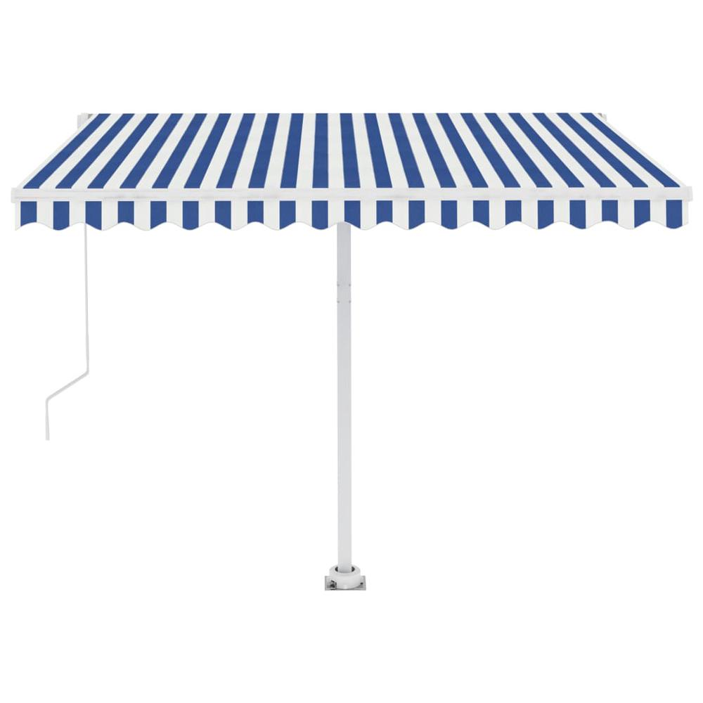 vidaXL Freestanding Manual Retractable Awning 118.1"x98.4" Blue/White, 3069496. Picture 5