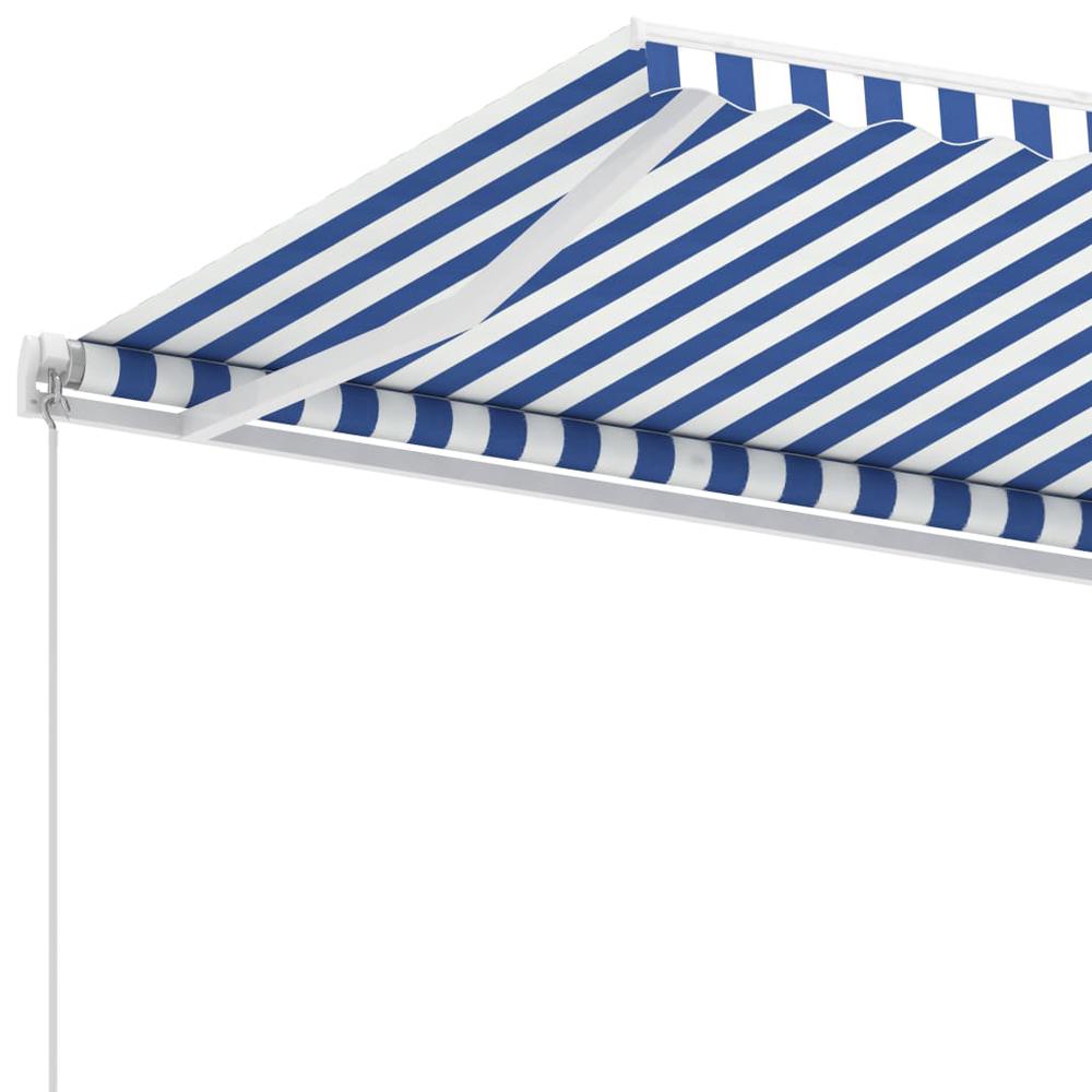 vidaXL Freestanding Manual Retractable Awning 118.1"x98.4" Blue/White, 3069496. Picture 6