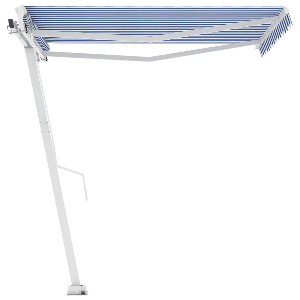 vidaXL Freestanding Manual Retractable Awning 118.1"x98.4" Blue/White, 3069496. Picture 7