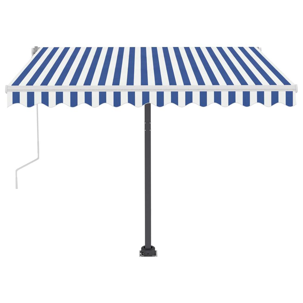 vidaXL Manual Retractable Awning with LED 118.1"x98.4" Blue and White. Picture 5