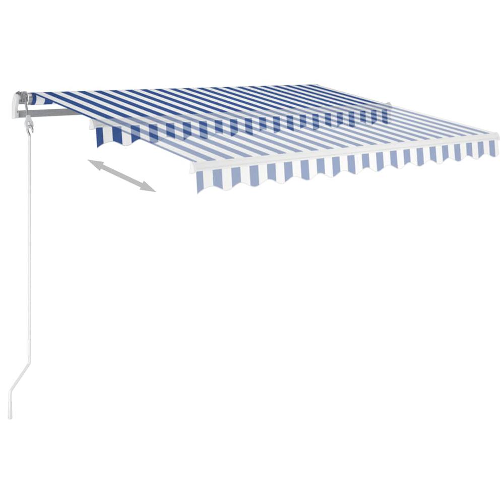vidaXL Manual Retractable Awning with LED 118.1"x98.4" Blue and White. Picture 6